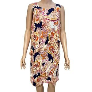 J Jill Paisley Print Layered Shift Dress Medium Navy Multi Casual Knee Length